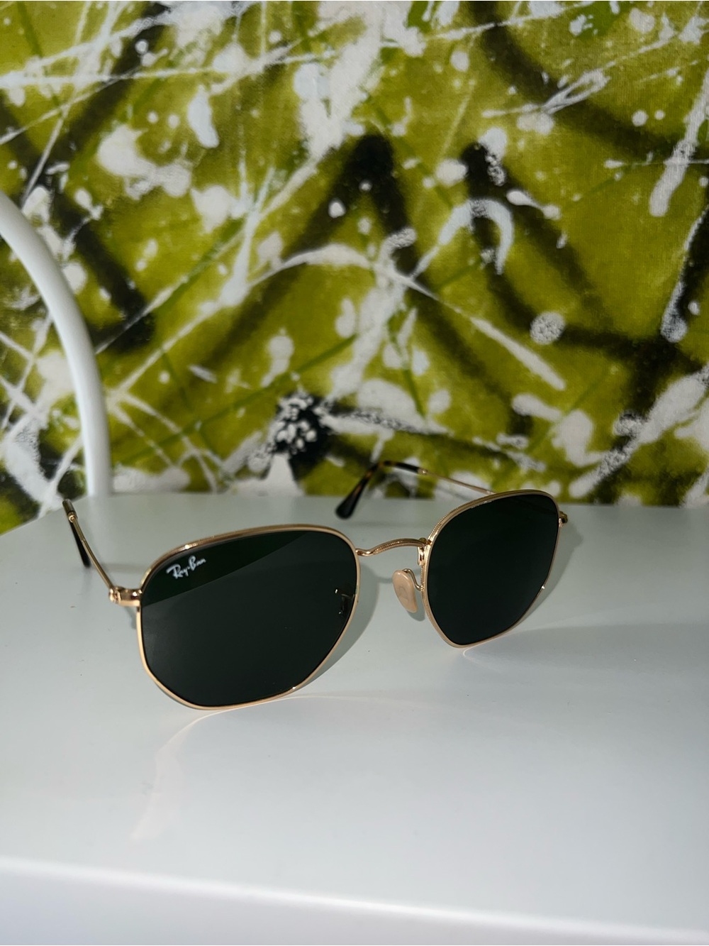 Ray-Ban Gold Frame Sunglasses with Dark Green Lenses